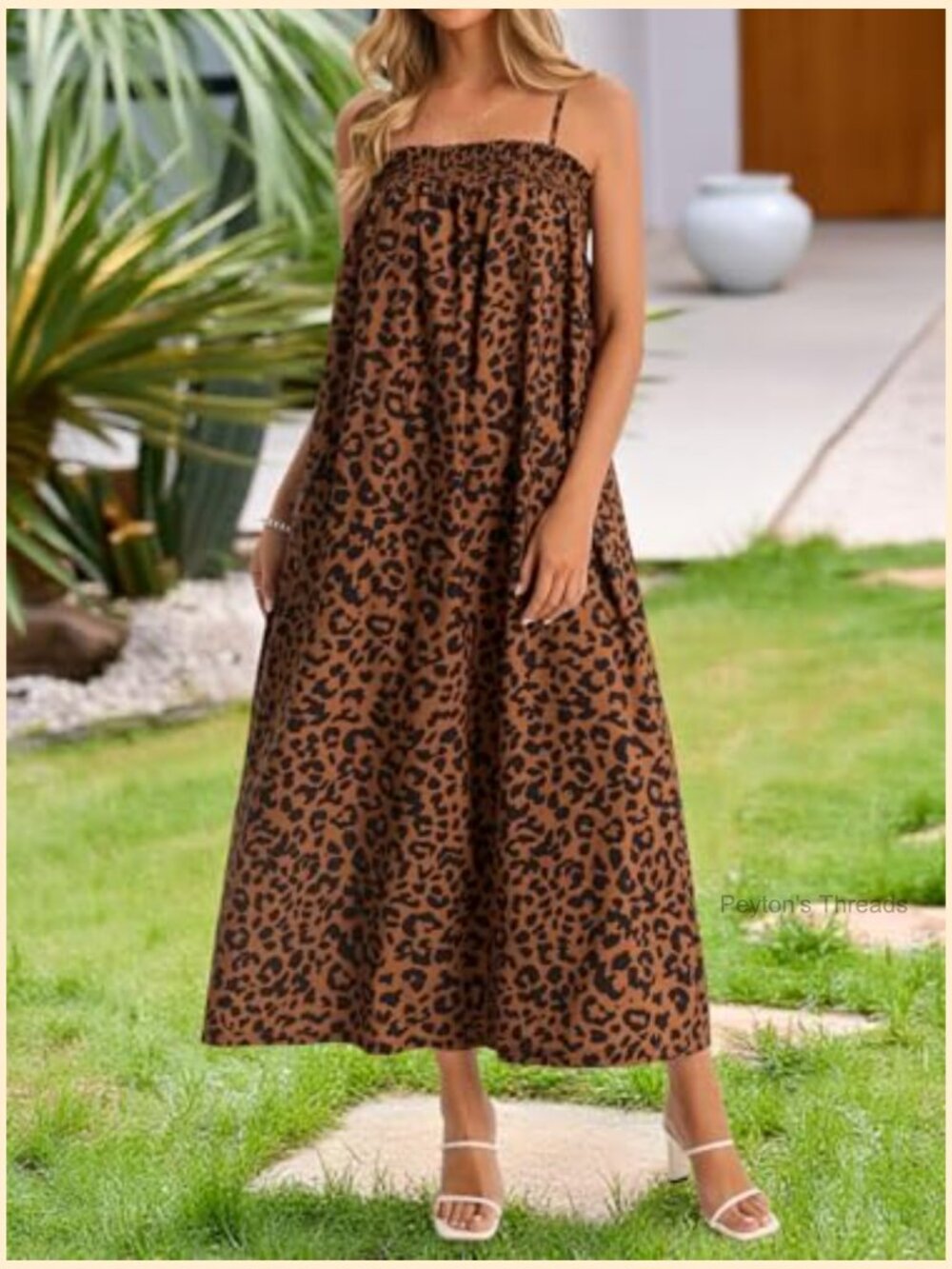 Polka Dot Maxi Dress with Pockets - Smocked Spaghetti Strap Summer Beach Dress - Picture 5 of 7
